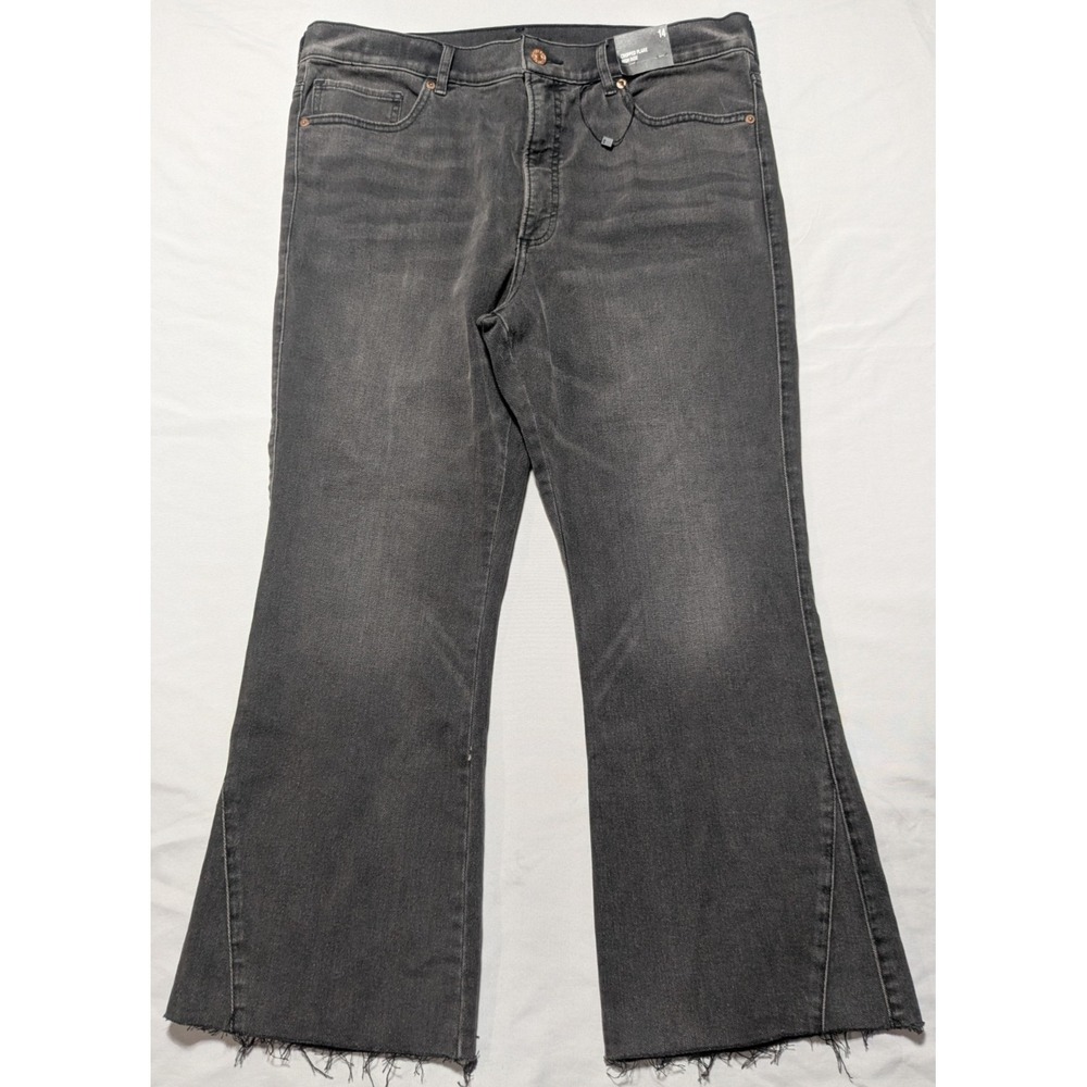 EXPRESS CROPPED FLARE‎ HIGH RISE - Women 14 Raw Hem Black Denim Jeans NEW - Picture 8 of 16
